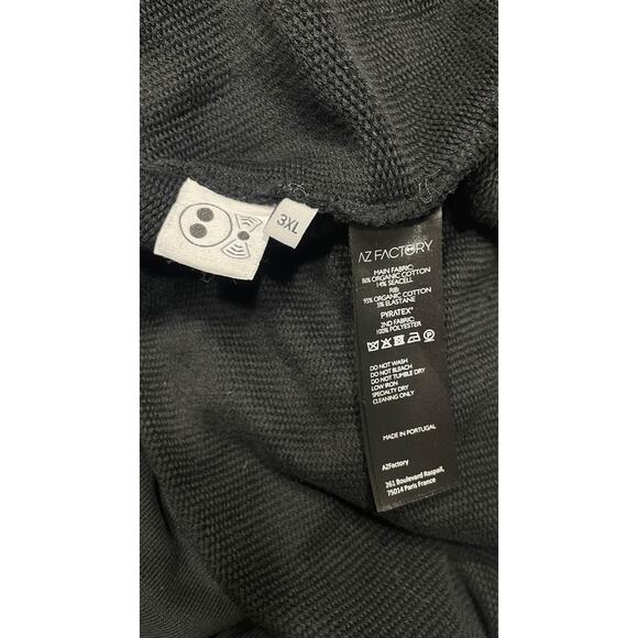 AZ FACTORY Black  Zipper Pocket Shoulder Buttons Raw Edge T-Shirt    Size: 3XL - Picture 4 of 4